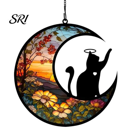 Pet Memorial Sun Catcher Acrylic Suncatcher Angel Cat Dog Panel Stained Glass Rainbow for Pets Window Hanging Ornaments Loss Sympathy Gift Lovers