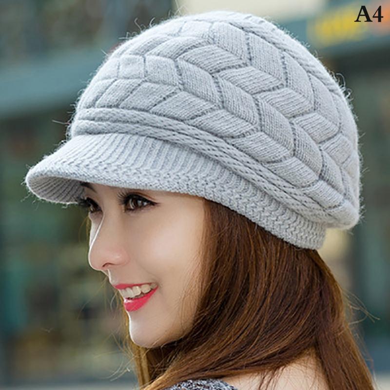 Women'S Hats Winter Warm Knitted Hat Rabbit Hair Double Layer Plus Velvet Cap Visor Beanies For Women Casual