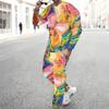 Men Black Cyan Brush Stroke Drip Gradient Print Long Sleeve Sweatshirt Jogger Pants Two Piece Suit