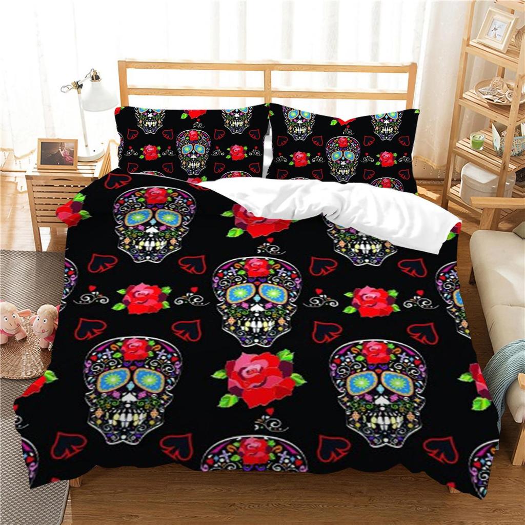 3D Skull Printing Duvet Cover Set Skull Pattern Bedspread Luxury Quilt Cover Bed Set with Pillowcase Man Single Size Bed Clothes