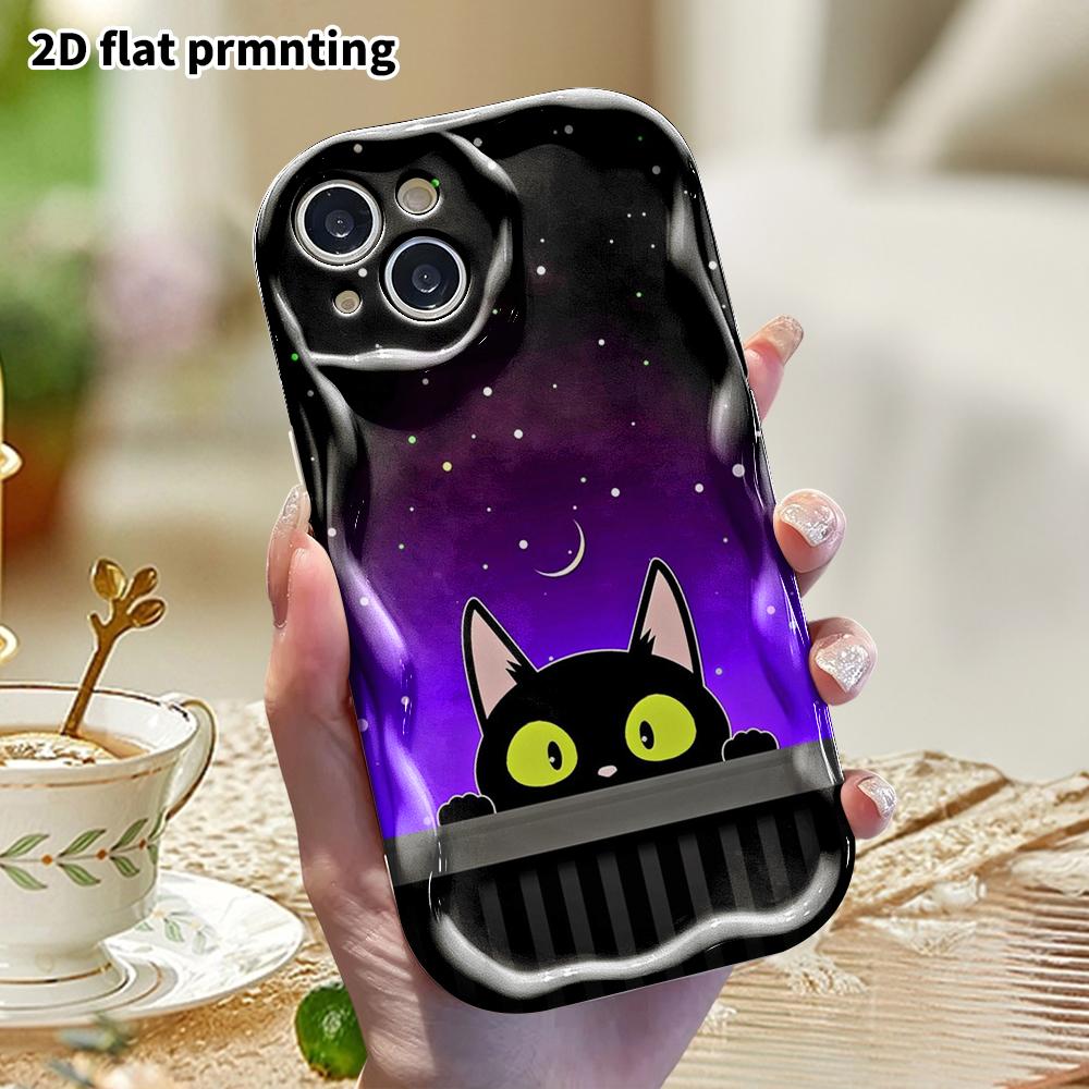 Phone Case: 2D Flat Design, Suitable for iPhone 18 17 16 15 14 13 12 Pro Protective Case, Phone Decoration, Cute Little Black Cat, Halloween and Chris