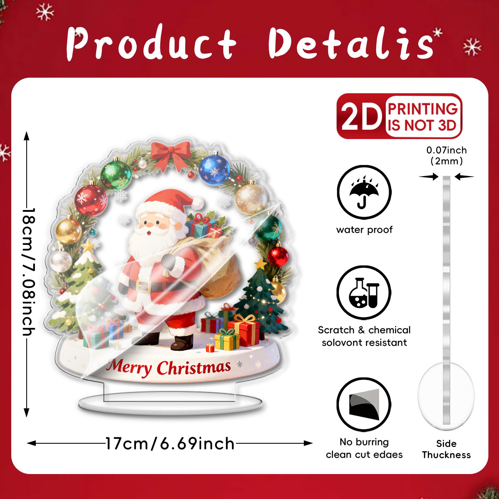 

2D Colorful Printed Flat Acrylic Santa Claus Figurine Christmas Gift Decoration Creative Gift Decoration for Holiday Home Decor 1pcs