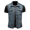 730/MJ15188/P155 lapel high quality washed embroidered letter denim vest men slim spot