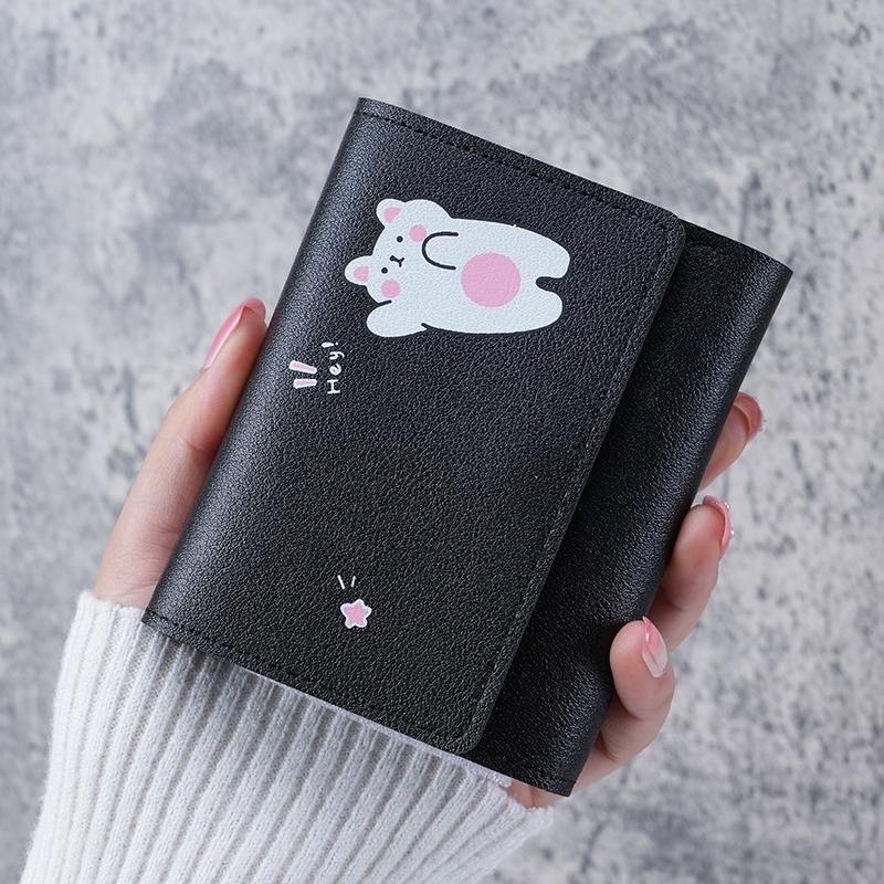 

New small fresh and lovely printed small cow snap wallet female short student multi-card card purse