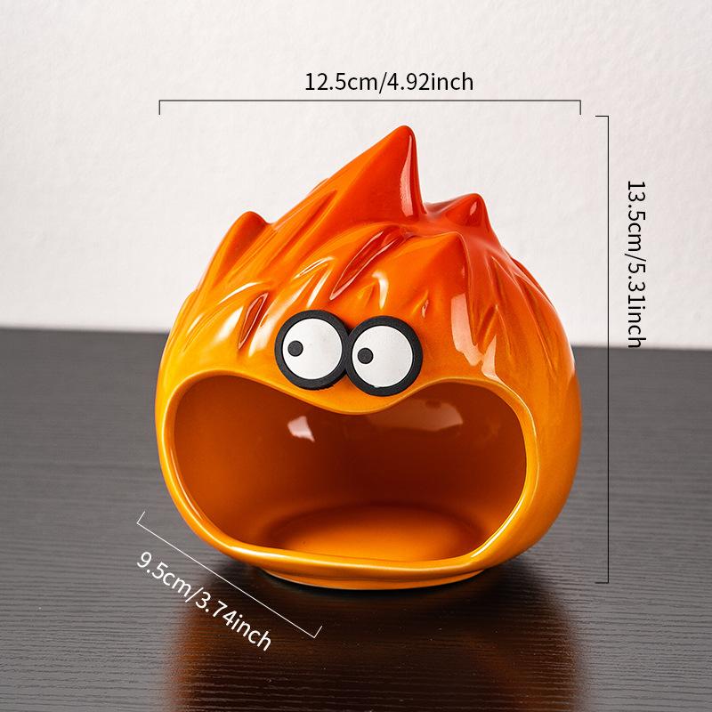 Ceramic Storage Ornaments Cartoon Flame Man Abstract Torch Statue Desktop Storage Container Key Tray Home Decoration Accessories
