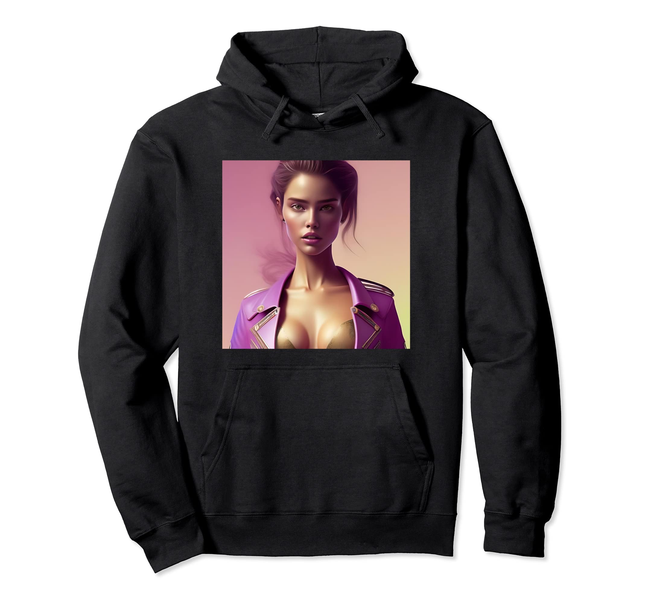 

Stylish Pink Leather Biker Jacket Hue Hoodie for Brunette Women чёрный