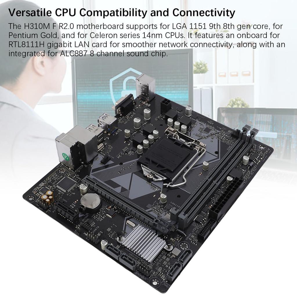 H310M F R2.0 motherboard for LGA 1151 supports 9th/8th Gen Core, DDR4 32GB, PCIE 3.0, DVI VGA output, RTL8111H LAN