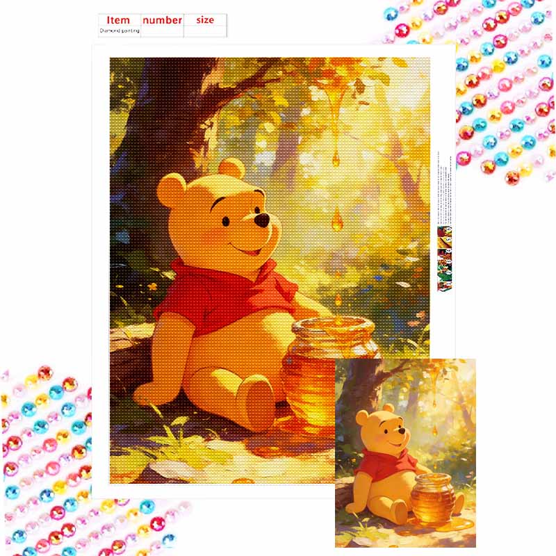 Disney Winnie The Pooh With Honey Pot Diamond Painting Art Kit Mosaic Handmade Diy Gift Home Decor Round 20x30cm