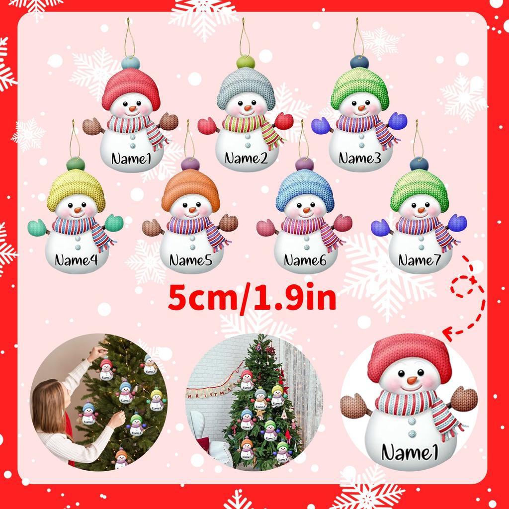 Set Of 7 Acrylic Snowman Christmas Tree Ornaments Personalized Home Holiday Decorations