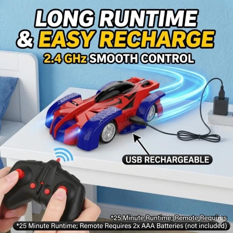 Dual Mode RC Car Spider Wall Climbing Zero Gravity Remote Control Racing Vehicle 360° Rotation LED Lights Toy for Boys