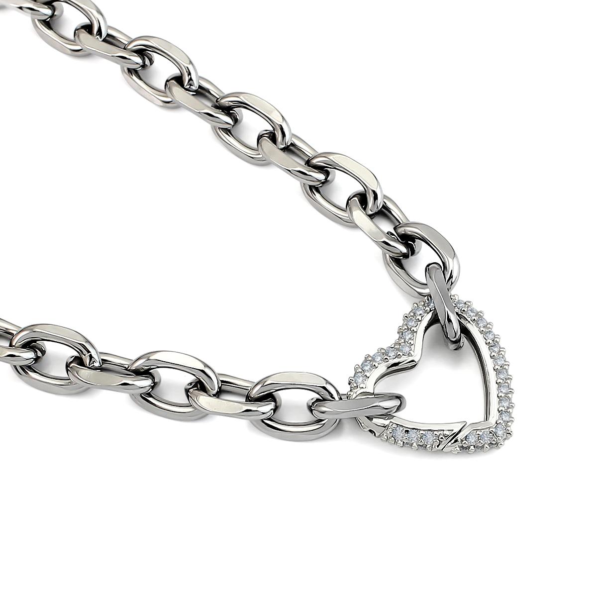 

Zircon Heart Necklace Link Chain Open Clasp Sporty Gift Hip Hop Buckle Necklace срібний