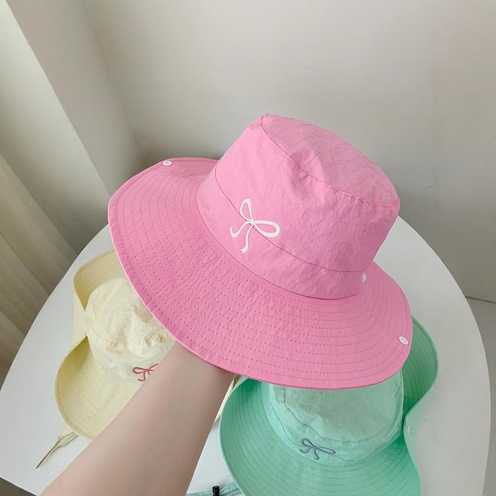 Rosa Schleife Fischerhut für Damen Sommer Breitkrempig Anti-UV Sonnenhut Outdoor Camping Wandern Damen Mädchen Bucket Hats