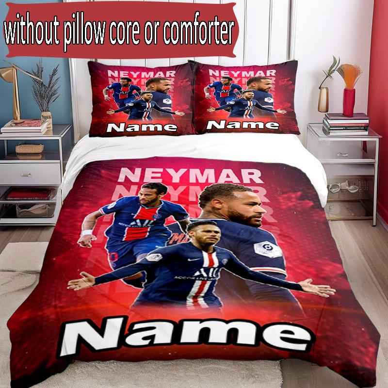 3'lü Nevresim Takımı (1*Nevresim Kılıfı + 2*Yastık Kılıfı, Çekirdeksiz), Özel İsimli Neymar Jr Desenli Nevresim Takımı, Ev Yatak Odası Dekorasyonu Hediye