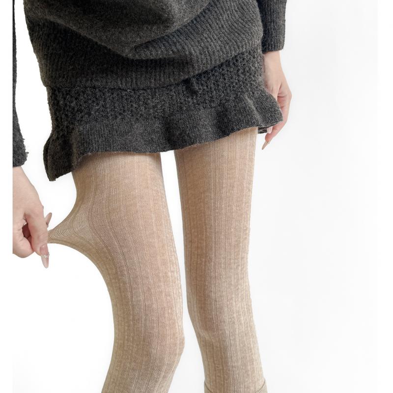 40-52kg Women Cotton Pantyhose 2025 Autumn Tights Oatmeal Color Wide Strip Navy Blue Vertical Pattern Transparent Leggings Micro