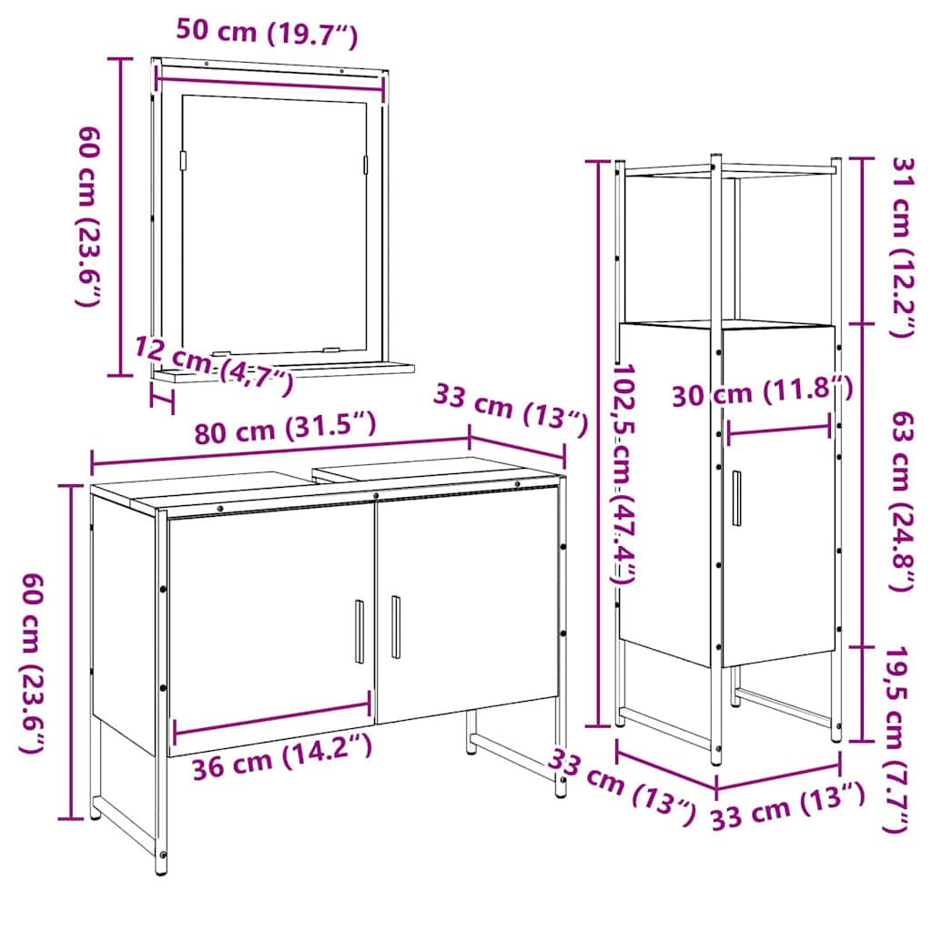 Bathroom Furniture Set with Shelf with Door 3 pcs Brown Particleboard