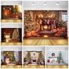 Weihnachtsbaum Blumenkranz Holz Geschenk Fotografie Hintergrund Fenster Kamin Feuer Weihnachten Neujahr Party Hintergrund Fotowand