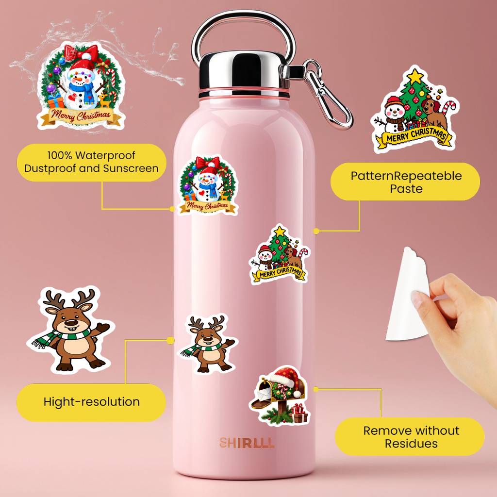 1set Merry Christmas Cartoon Stickers Cute Xmas Tree Santa Claus Elk Stationery Sticker Xmas Graffiti Decals For Luggage Laptop