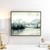 Misty Forest Mountain Lake River Watercolor Landscape Neutral Poster Canvas Printing Minimalist Wall Art Picture Home Room Decor