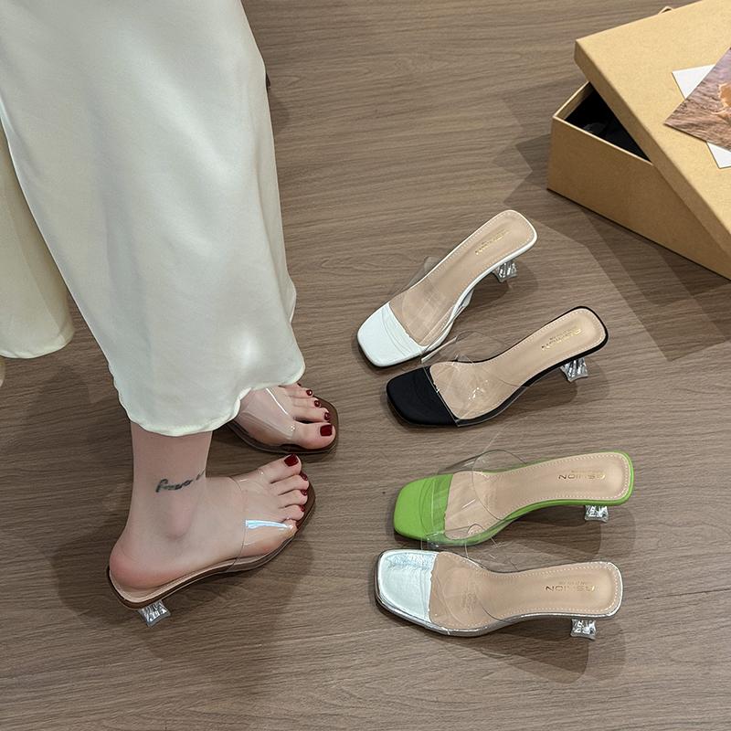 Summer Women Pumps Sandals PVC Jelly Slippers Open Toe High Heels Women Transparent Perspex Slippers Shoes Heel Clear Sandals