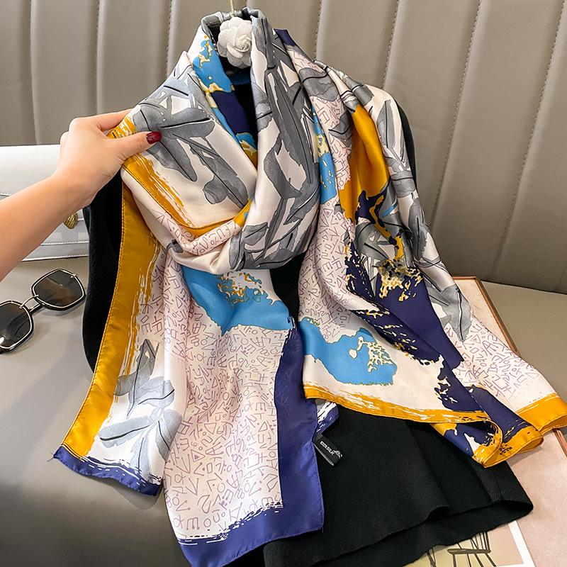 Fashion Print Large Shawl Wraps Silk Scarf Women Luxury Brand Satin Headband Hijab Bandana Turban Foulard Summer Beach Stoles