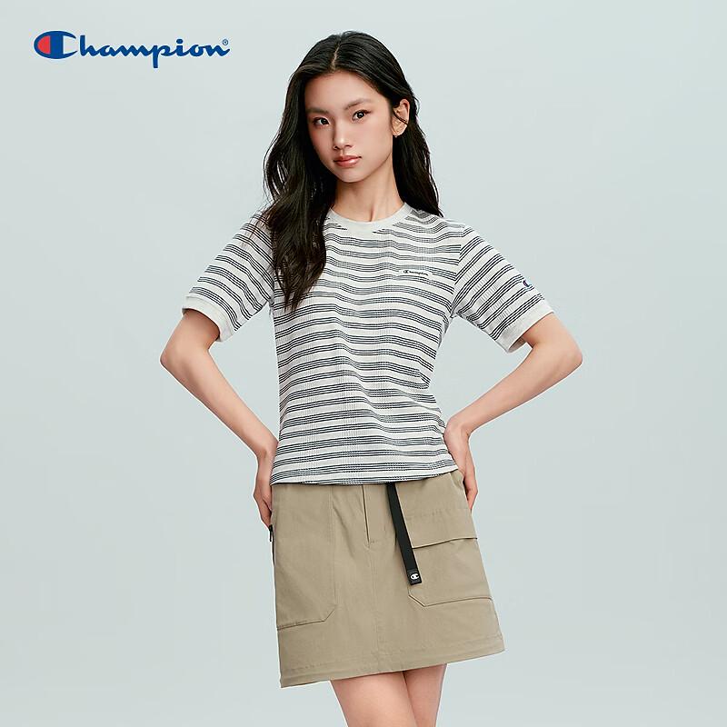 Champion Women s Striped Knit Short Sleeve Tee M