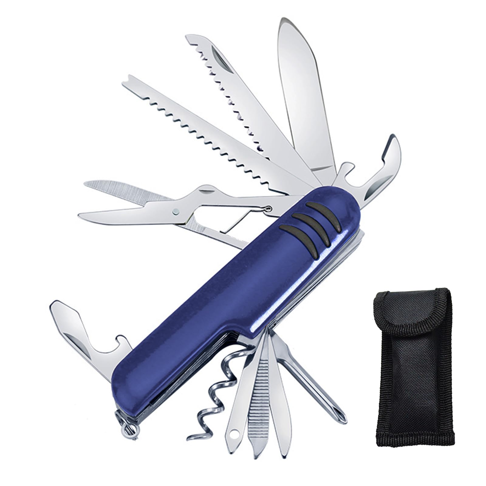 

HanaHaul для улицы из нержавеющей стали для банок, бутылок и портативный Идеально подходит для и чрезвычайных ситуаций Включает чехол для хранения Многофункциональный инструмент 11-в-1, Многофункциональный синий