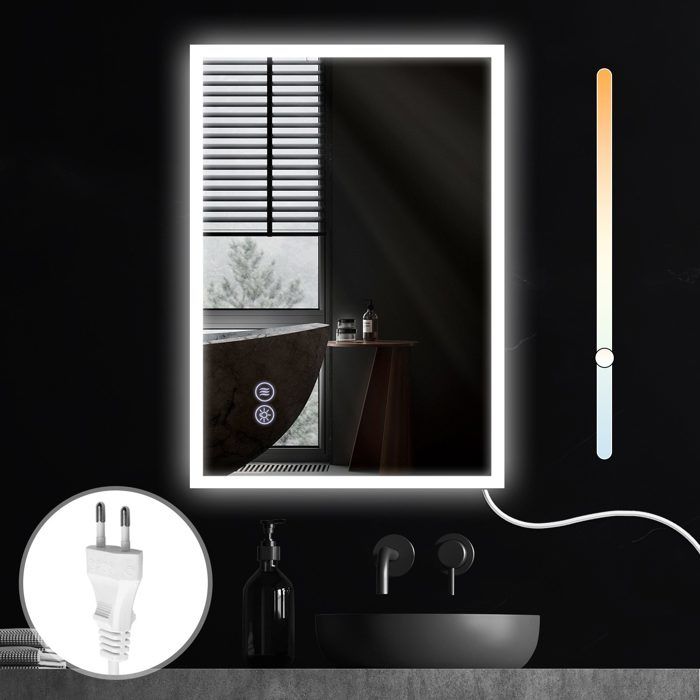 Miroir de salle de bain - NETTLIFE - 50x70cm - Éclairage LED - Verre antidéflagrant - À suspendre