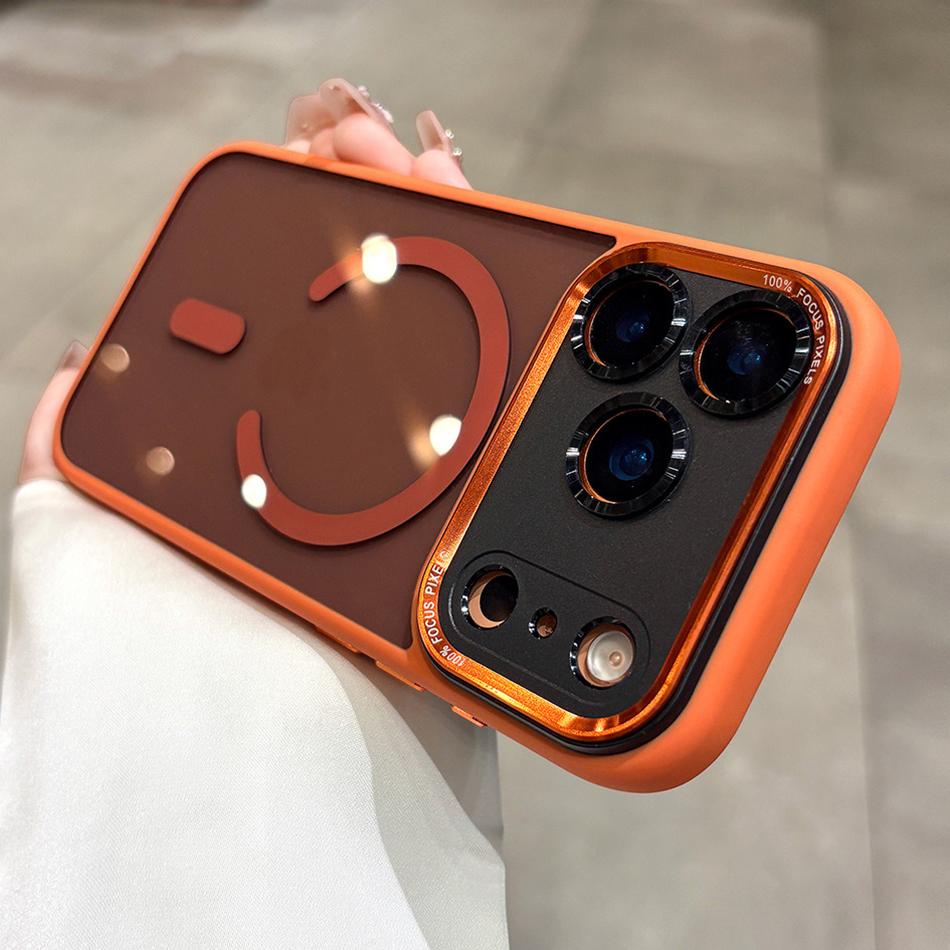 

Luxury Phone Case for Apple IPhone Air 17 16 15 14 Pro Max Plus Wireless Charge Magnetic Transparent Hard Shell Protection Cover iPhone 16 помаранчевий
