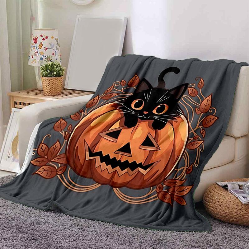 1pc Pumpkin and Flowers Cat Blanket  Seasonal Home Decorative Throw for Room, Gift Idea for Friend, Living Room, Travel, Camping, Car Blankets