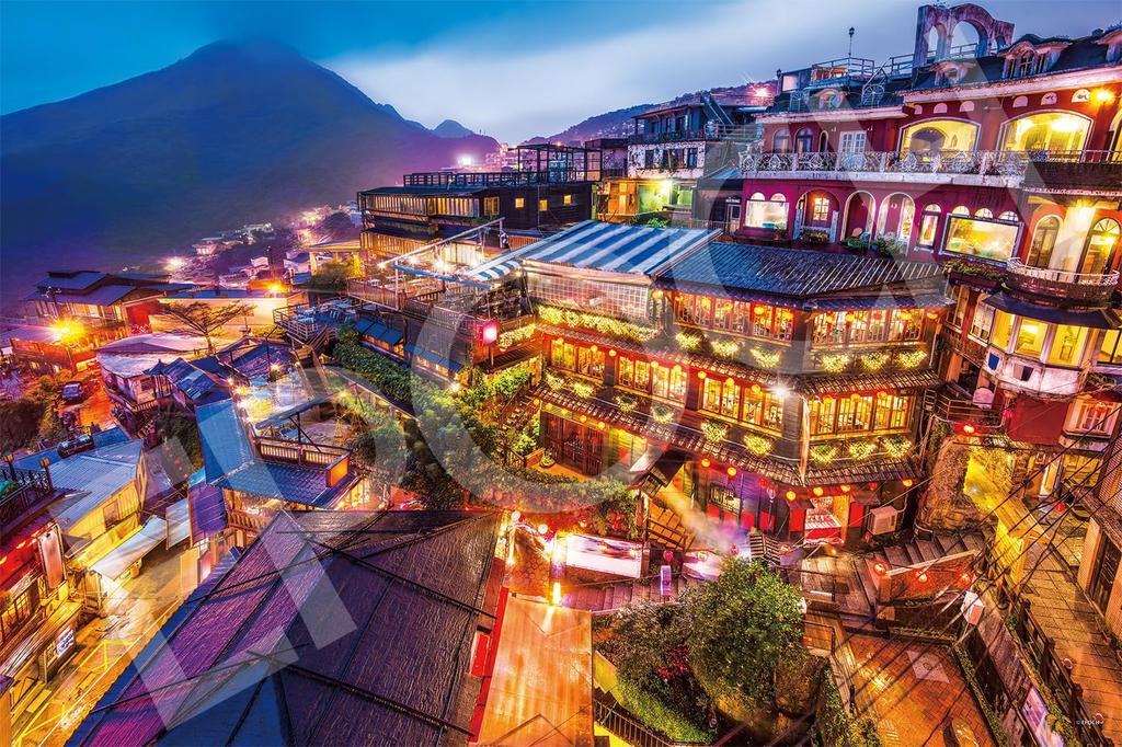 Epoch Jigsaw Overseas Night View of Jiufen Taiwan X 75 with Spatula and Score Ticket 1000-piece Puzzle, Scenery, - (50 Cm), 09-034s, Glue,