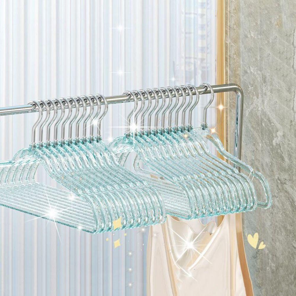 10Pcs Non-marking Transparent Glitter Hangers Non-slip Clothes Drying Rack Laundry Hanger  Wardrobe