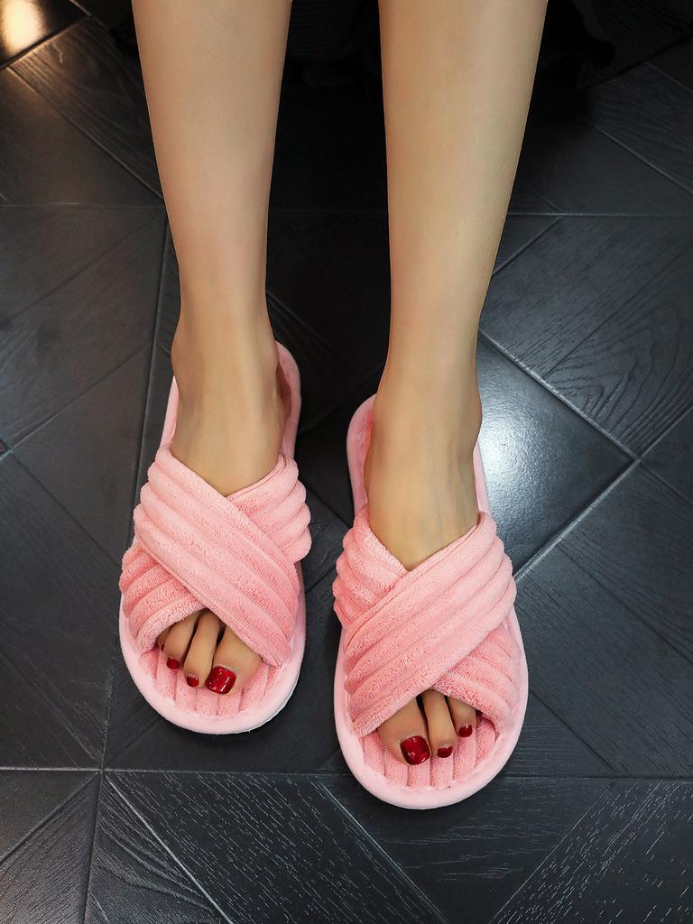 New Style Open-toed Corduroy Home Indoor Floor Light and Comfortable Open-toe Slippers