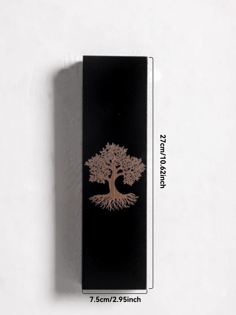 Boho Wandvase Schwarzer Holzpflanzgefäß mit Mondphasen-, Lebensbaum- und Blume des Lebens-Design Heimdeko Wandbehang Geschenke