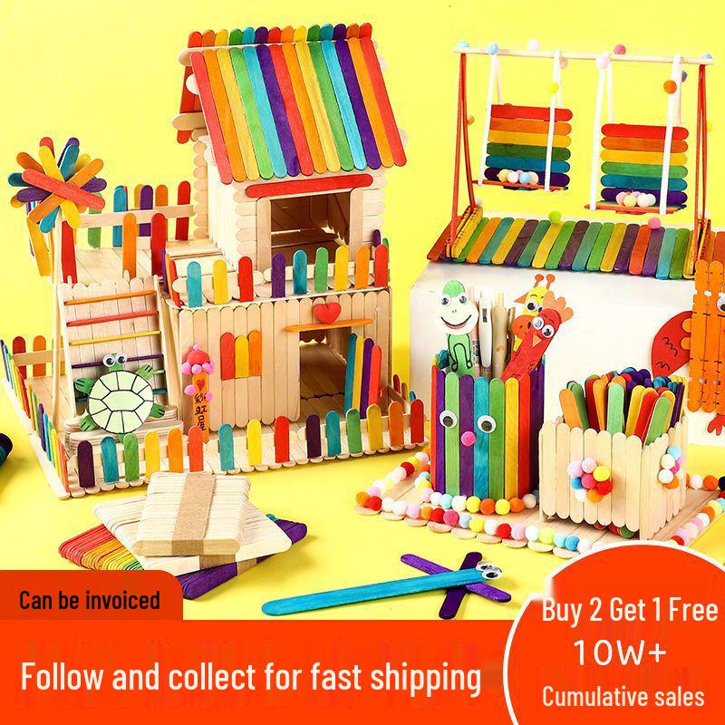 Colored Wooden Popsicle Sticks for DIY Crafts & Kindergarten Activities