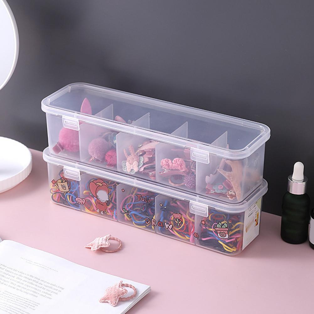 Cables Storage Box Multi-purpose Transparent Storage Box with Lid for Data Cables Jewelry Trinkets 5 Compartments Organizer Case