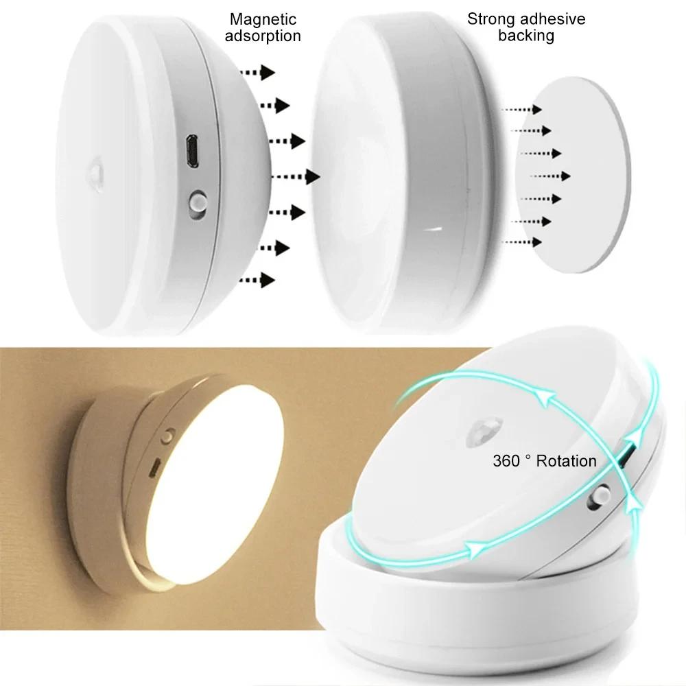 360° Rotatable Motion Sensor LED Night Light USB Rechargeable Wireless Wall Lamp Sound Light Control for Bedroom Corridor Home