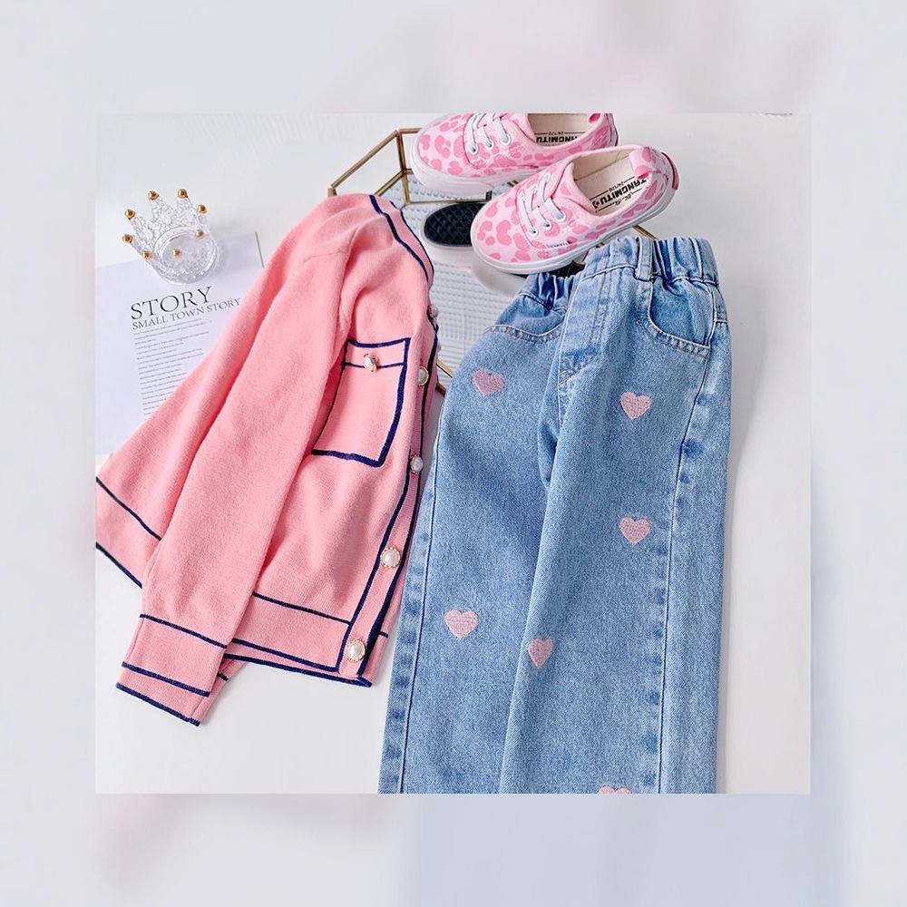 Girls' Love Embroidery Casual Jeans EJ308
