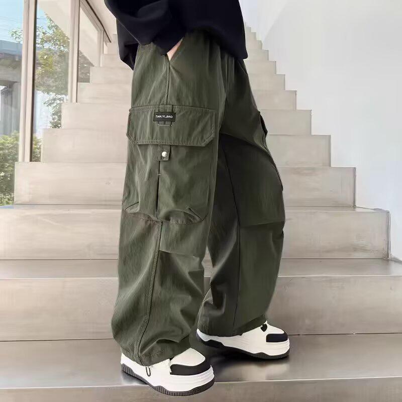 

Красивые брюки карго для мальчиков - Коллекция Весна/Осень 2025, Повседневный свободный крой, Длинные, Универсальный стиль для детей 130 зелёный