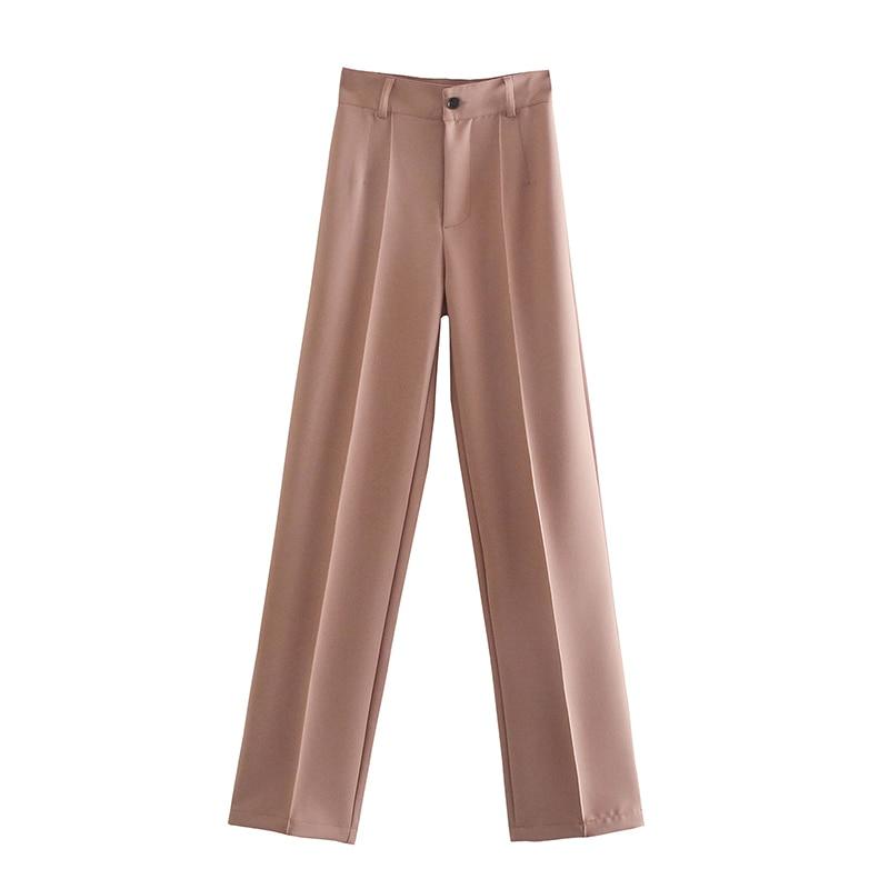Fashion Women's Pants Office Lady Solid Straight Casual Pants Vintage High Waist Zipper Trousers