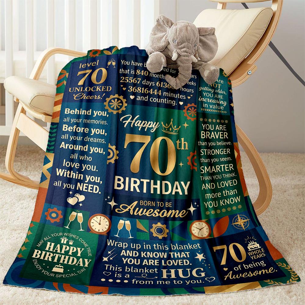 70th Birthday Celebration Blanket Comfortable Suitable for Couch Office Chair Office Four Seasons Universal Playful Design