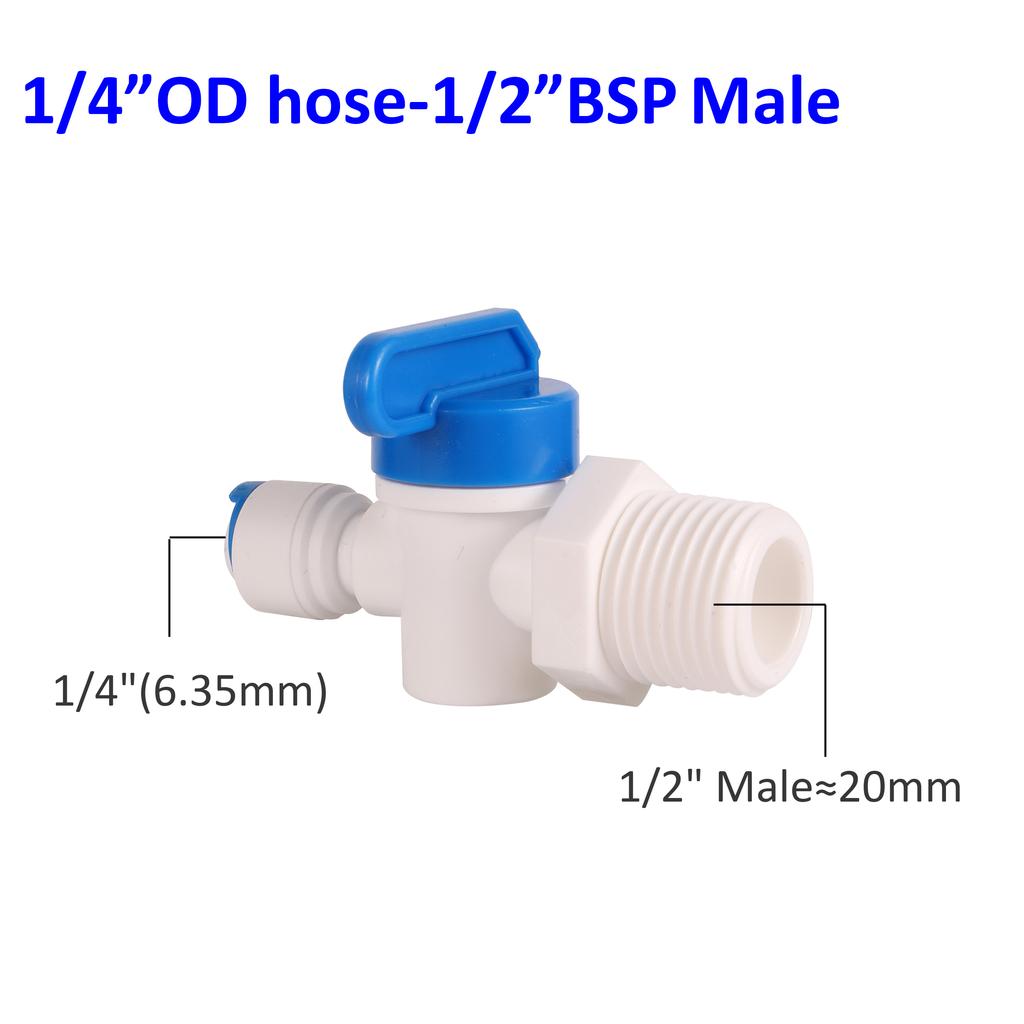 RO Water Straight 1/4" 3/8" OD Hose 1/4"BSP 1/2" Male Thread Quick Connect Fittings Plastic Ball Valve Reverse Osmosis Fitting