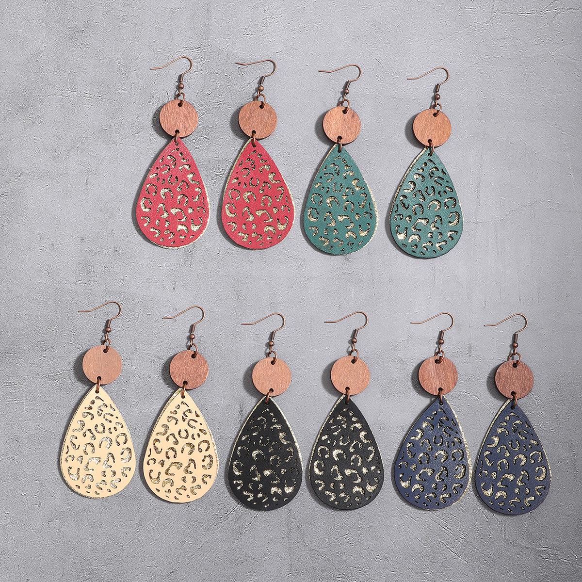 

Retro Leopard Print Wooden Teardrop Earrings