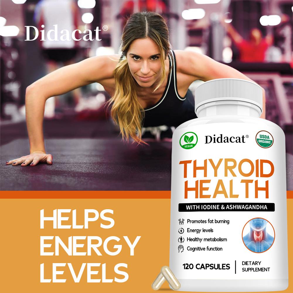 Didacat Thyroid Health Supplement with Iodine & Ashwagandha, 120 Capsules Energy and Metabolism Support