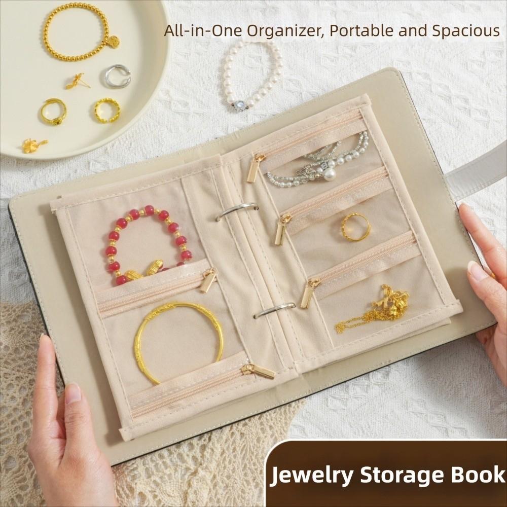PU Leather Jewelry Storage Book Portable Jewelry Organizer Roll Jewellery Binder  Photo Props