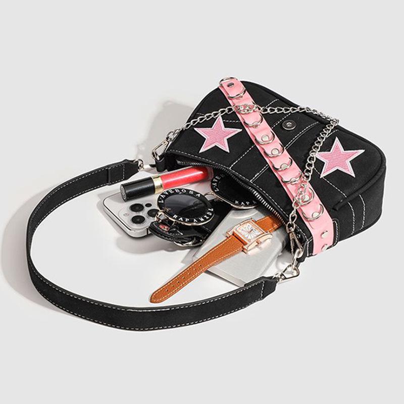 Y2K Trendy Jednoramenná Řetízková Bagetová Taška - Sladká & Pikantní Americký Styl Dámská Kabelka