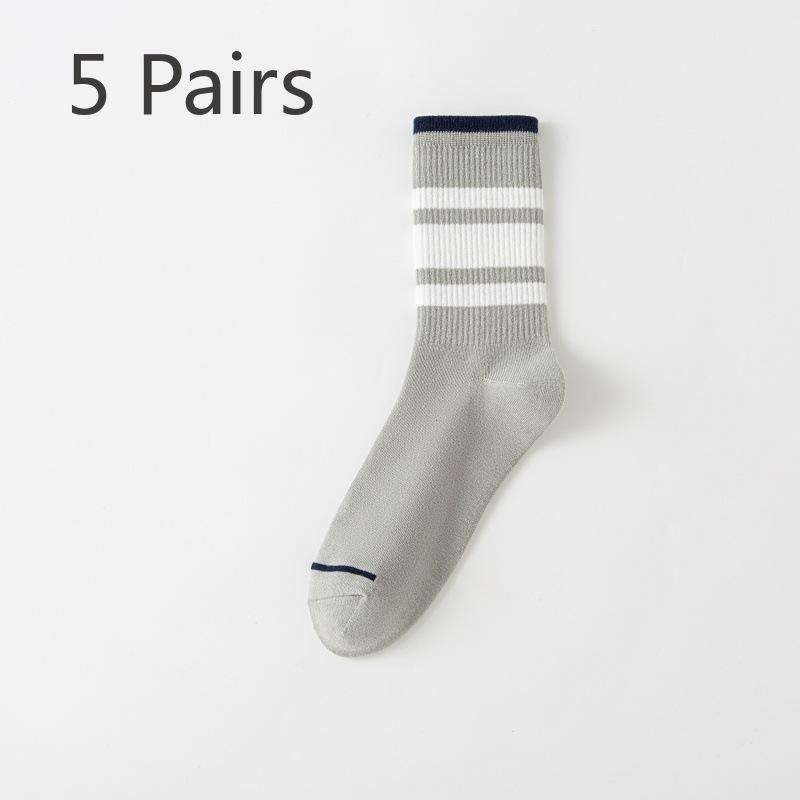 5 пар мужских осенне-зимних повседневных полосатых дышащих антибактериальных хлопковых носков 5 Pairs серый/белый