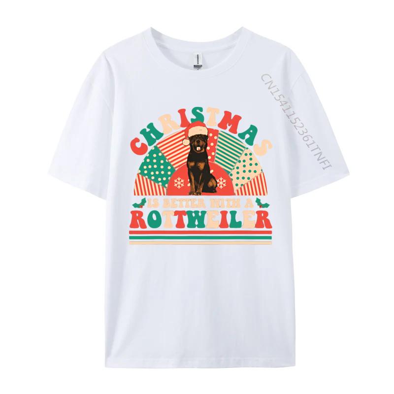 

Retro Christmas Is Better With A Rottweiler Tshirt Loose Size Cotton Print Slim Fit Casual Tshirt Camisas Basicas Hombre S