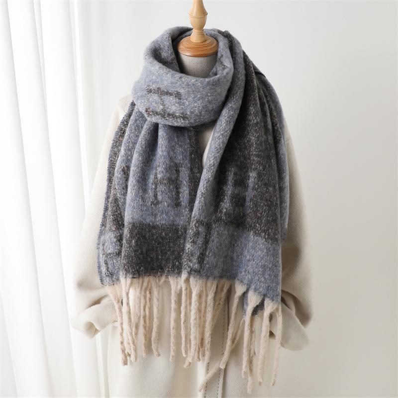 Striped Letter Color Matching Imitation Cashmere Warm Shawl Scarf Autumn And Winter Fashion Versatile Fringed Commuter Scarf