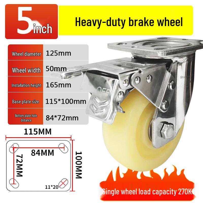 Heavy-Duty Rust-Proof 304 Stainless Steel Casters: 4, 5, 6, 8-inch Swivel Nylon Wheels, Super Wear-Resistant Trolley.