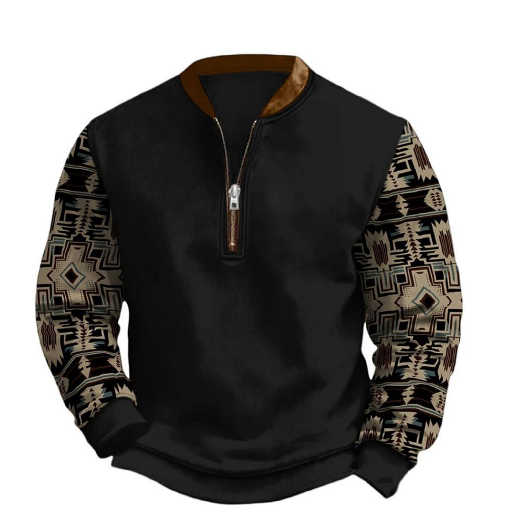 Men's Casual And Trendy Digital 3D Printed Round,neck Long,sleeved Half,pull One,piece Sweatshirt